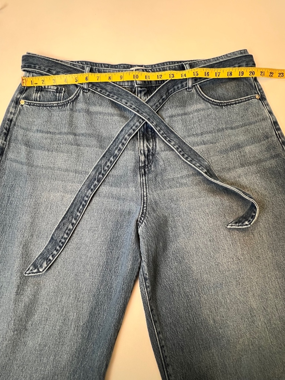 *FIRM PRICE* LOFT Palazzo Drape Denim Wide Leg Jeans with a Belted Waist - Picture 5 of 12